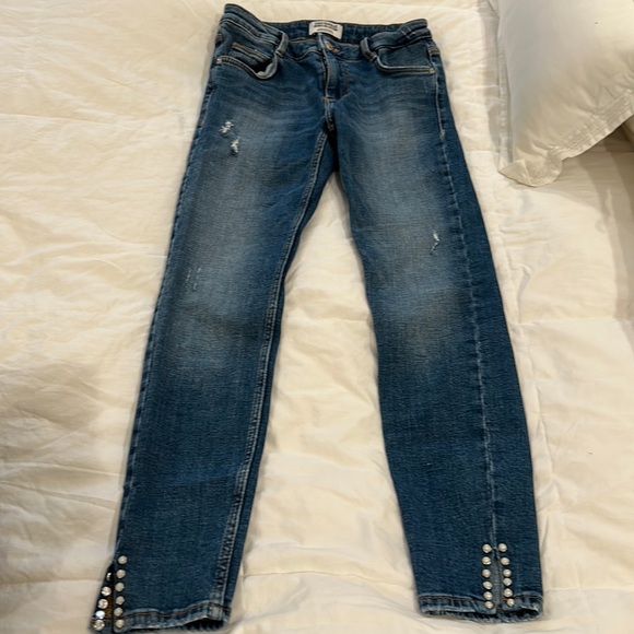 Zara Jeans Zara Translucent Skinny Jean Pearl Embellished Bottom